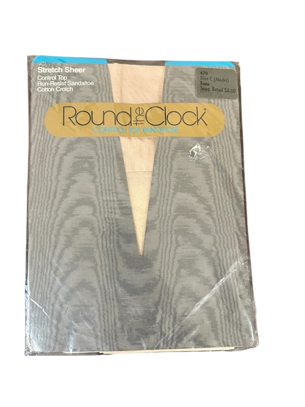 NWT Vintage 1983 Round The Clock Stretch Sheer ControlTop Pantyhose Bone-Model C